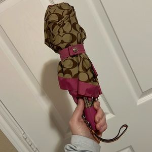 Coach large umbrella. Pink and brown.